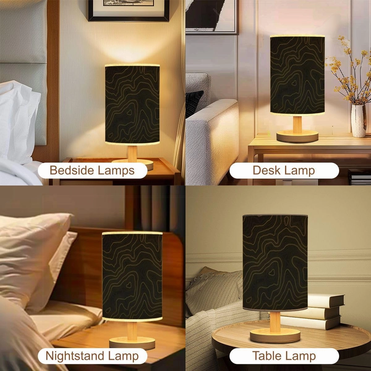 Bedside Desk Lamps, Minimalist Background topographic map map elevation Geographic line mountain Nightstand lamps, Small Table Lamp for Nursery Girls Kids Bedroom Classroom Living Room Dorm Decor