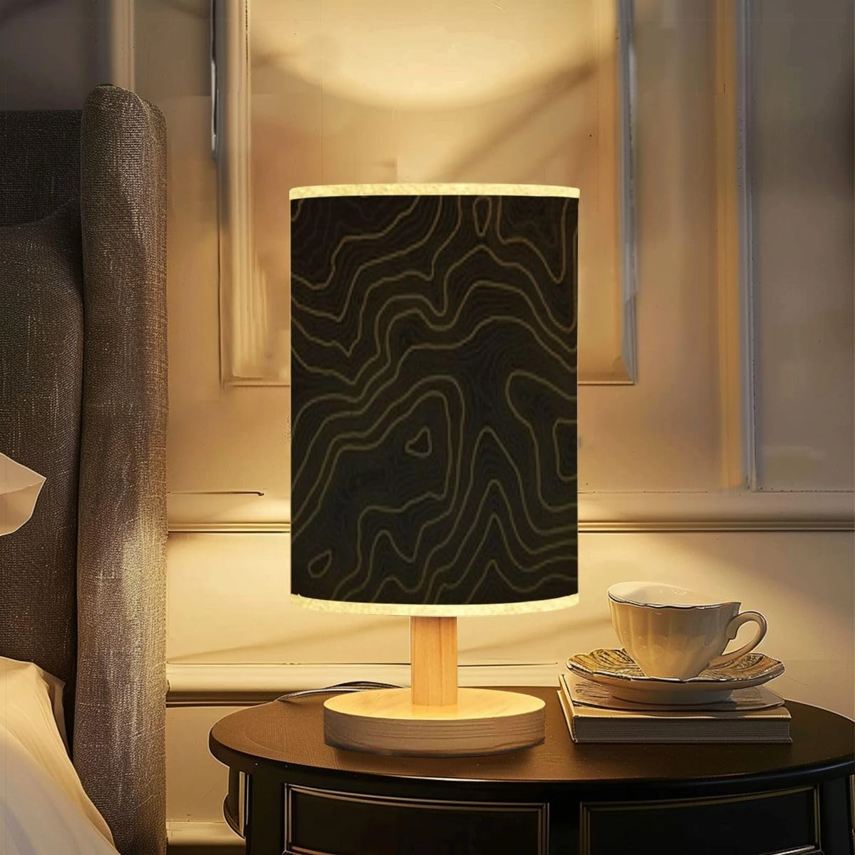 Bedside Desk Lamps, Minimalist Background topographic map map elevation Geographic line mountain Nightstand lamps, Small Table Lamp for Nursery Girls Kids Bedroom Classroom Living Room Dorm Decor