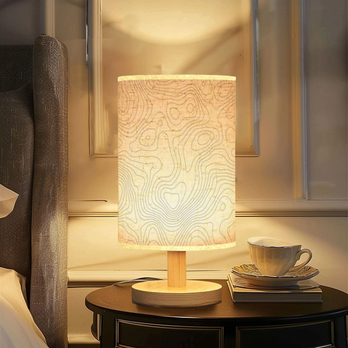 Bedside Desk Lamps, Minimalist Topography Topography geographic contour map Background topographic Nightstand lamps, Small Table Lamp for Nursery Girls Kids Bedroom Classroom Living Room Dorm Decor