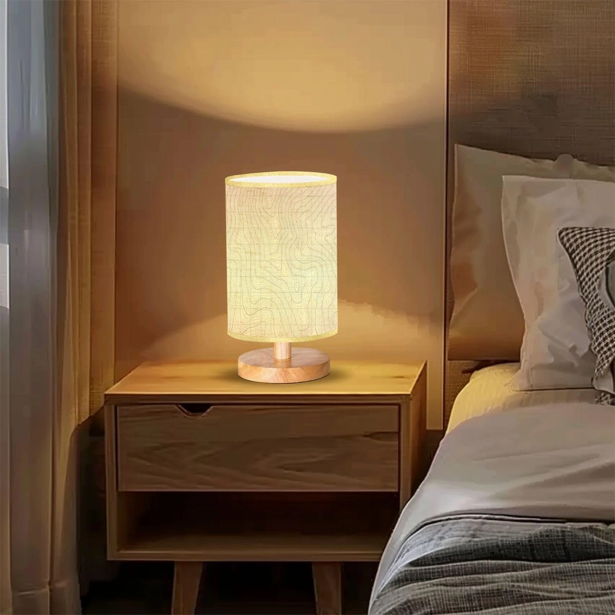 Bedside Desk Lamps, Minimalist White Black Topographic Contour Map Graphic Abstract Nightstand Lamps, Small Table Lamp for Nursery Girls Kids Bedroom Classroom Living Room Dorm Decor