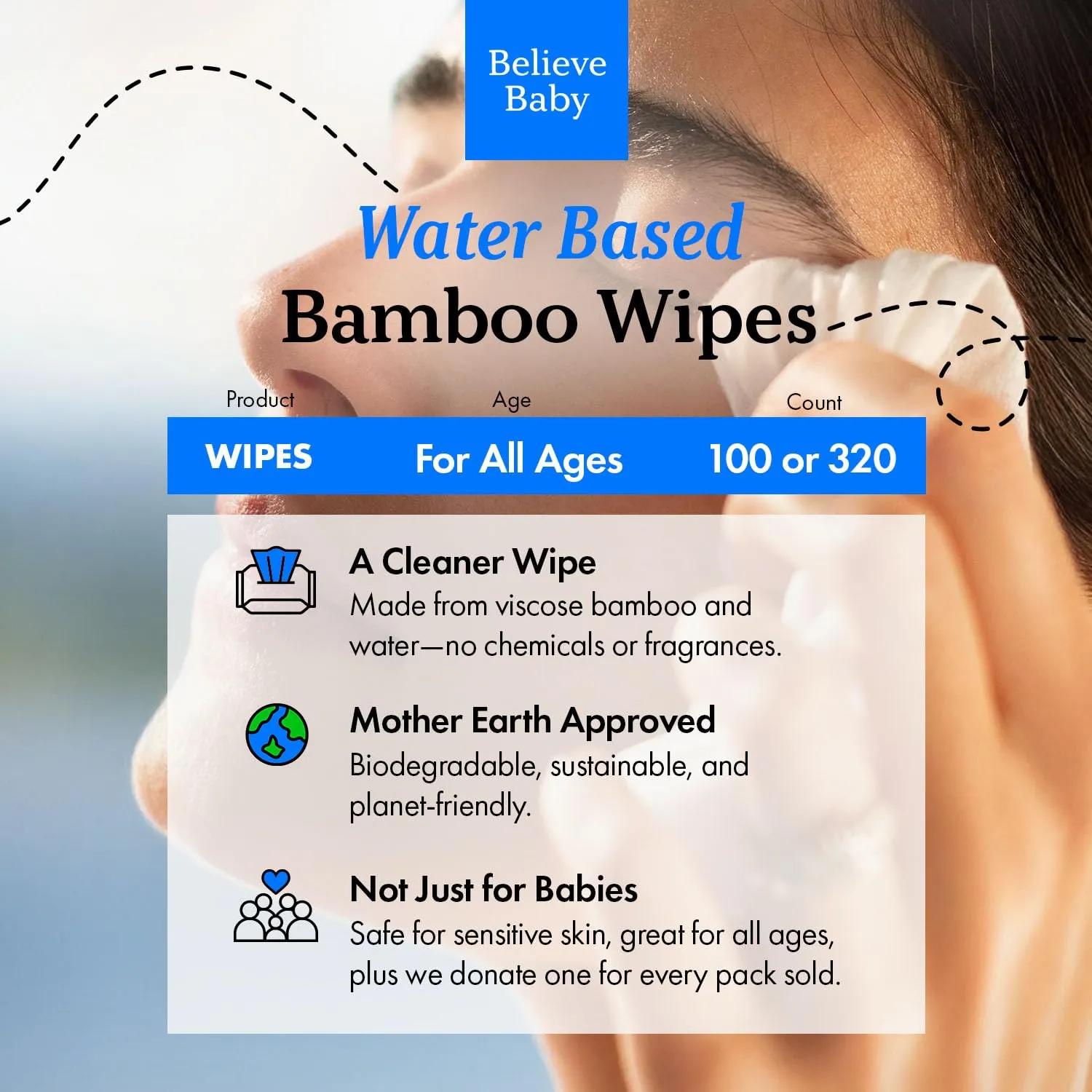Believe Makeup Remover Wipes 80pc x 4 Packs - Bamboo Viscose Unscented Wipes for Women Cleansing, Disposable Make Up Wipes Remover, Face Cleansing Wipes, Makeup Wipes for Women, Gentle and Compostable