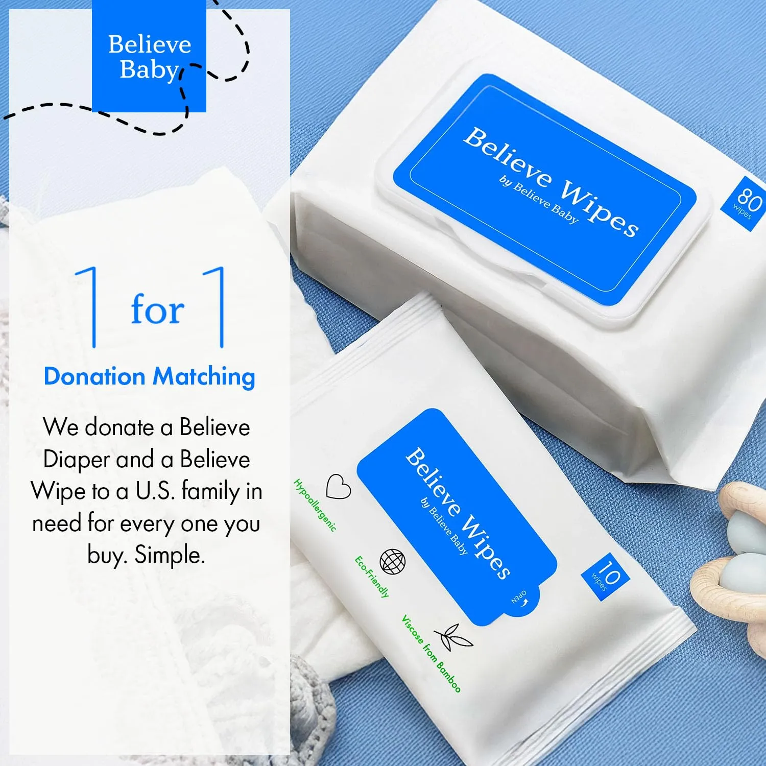 Believe Makeup Remover Wipes 80pc x 4 Packs - Bamboo Viscose Unscented Wipes for Women Cleansing, Disposable Make Up Wipes Remover, Face Cleansing Wipes, Makeup Wipes for Women, Gentle and Compostable