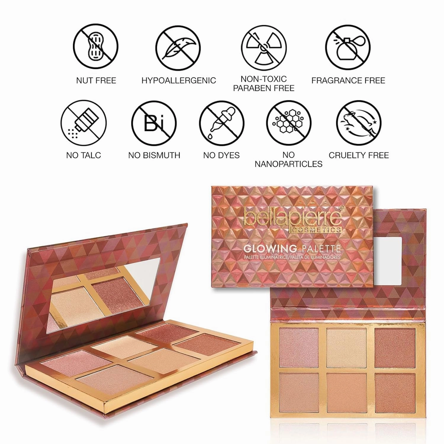 bellapierre Glowing Highlighter Makeup Palette | 6 Illuminating Shades to Suit Different Skin Tones | Non-Toxic and Paraben Free | Vegan and Cruelty Free | Natural Look