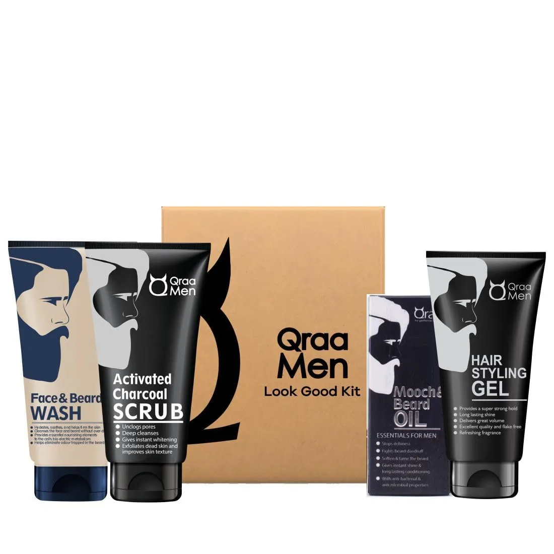 BEMT Look Good Kit, 330 g (Pack of Face Wash, Styling Gel, Scrub & Beard Oil), Premium gift box for Men