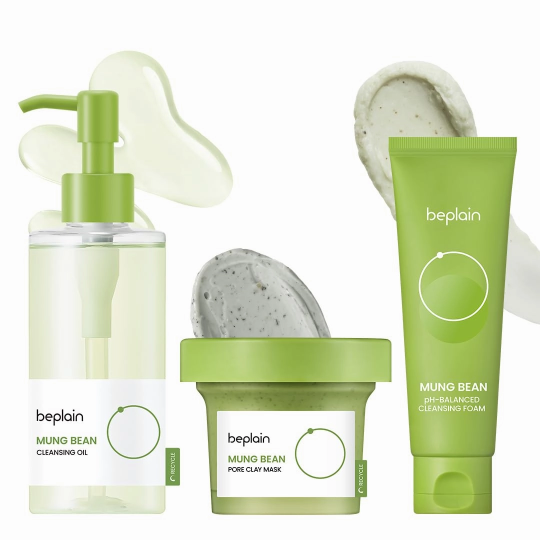 beplain Mung Bean Cleansing Oil & Cleansing Foam & Clay Mask | Fragrance-Free | Pore Care Start with Mung Bean | Korean Skin Care | Suitable for Sensitive Skin