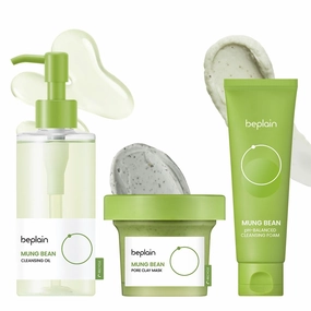 beplain Mung Bean Cleansing Oil & Cleansing Foam & Clay Mask | Fragrance-Free | Pore Care Start with Mung Bean | Korean Skin Care | Suitable for Sensitive Skin