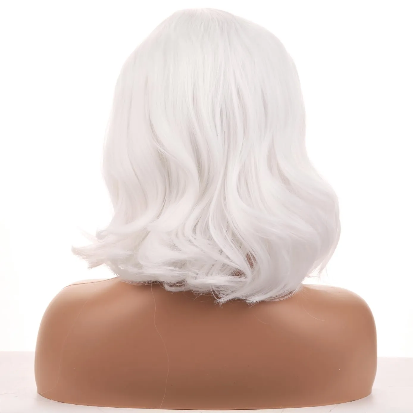 BERON White Wigs for Womens Short Curly Wavy Wig Girls White Colored Side Part Wigs Shoulder Length Heat Resistant Synthetic Daily or Cosplay Party Used Wig