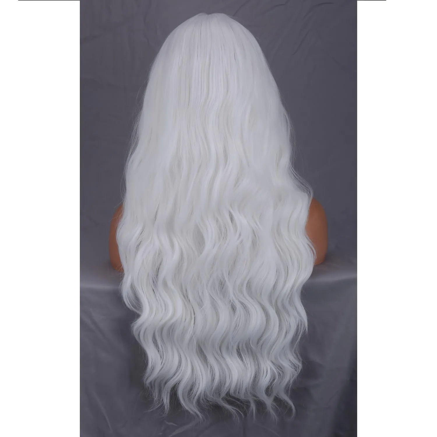 BERON White Wigs Long Wavy Wig for Women Natural Curly White Colored Heat Resistant Synthetic Hair Wigs for Cosplay Party Daily or Use