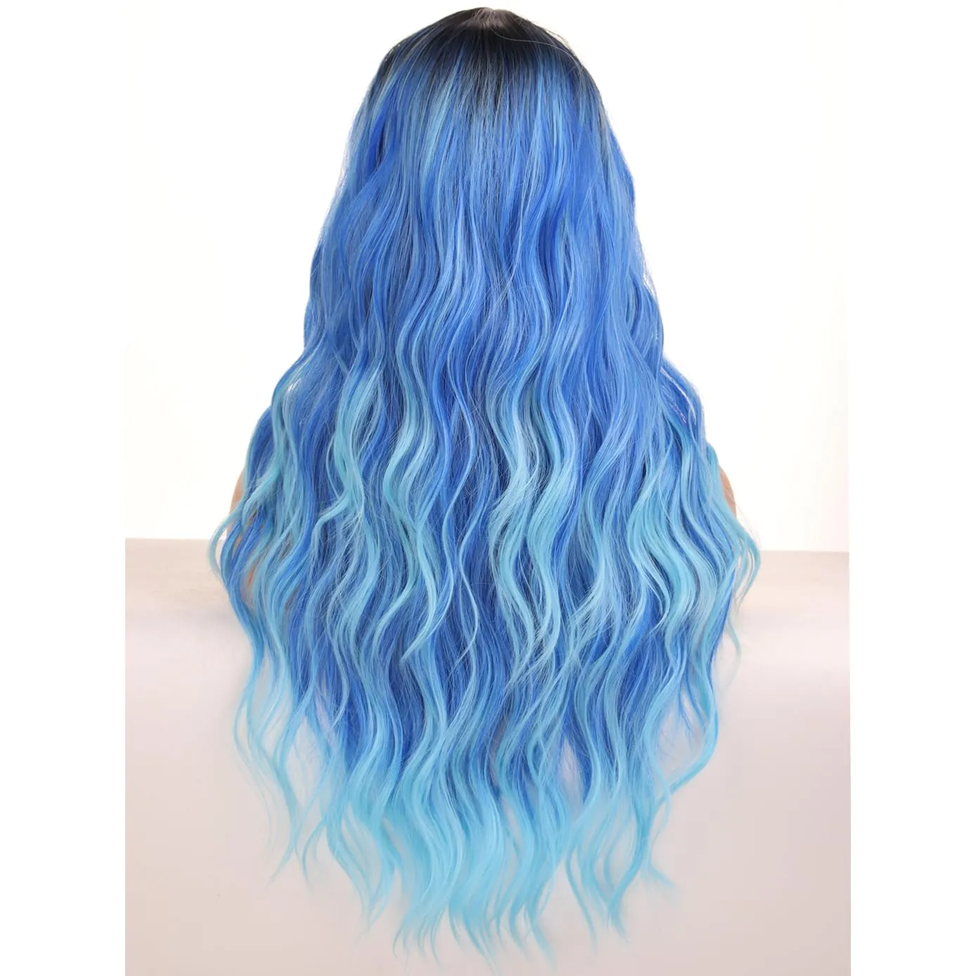 BERON Women's Blue Wigs Long Wavy Hair Wig for Girls Ombre Colored Curly Heat Resistant Synthetic Hair Wigs for Cosplay Party Daily or Use