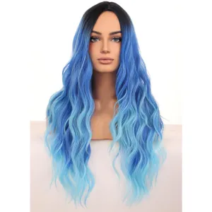 BERON Women's Blue Wigs Long Wavy Hair Wig for Girls Ombre Colored Curly Heat Resistant Synthetic Hair Wigs for Cosplay Party Daily or Use