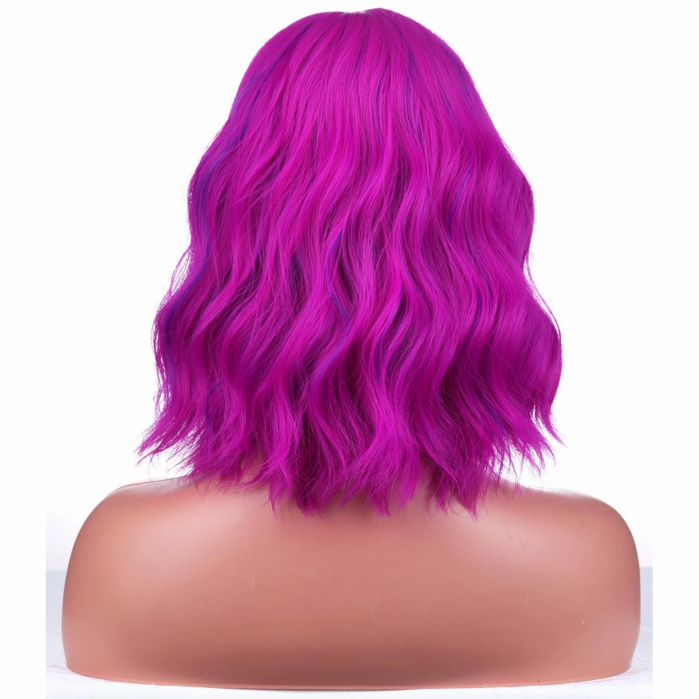 BERON Rose and Purple Womens Wig Short Curly Bob Wig with Bangs for Girls Fuchsia Colored Wavy Hair Wigs 12'' Women's Magenta Synthetic Wigs Daily or Cosplay Use