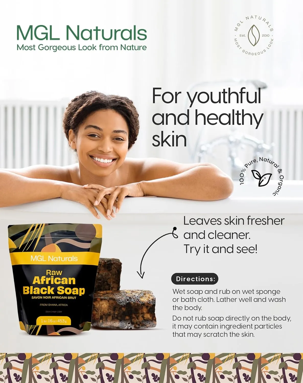 Best Organic African Black Soap, 1 lb, For Acne, Eczema, Dark spots, Rashes & Blemish from Ghana, Africa. Face and body deep cleanse wash. For skin conditions (1 lb)