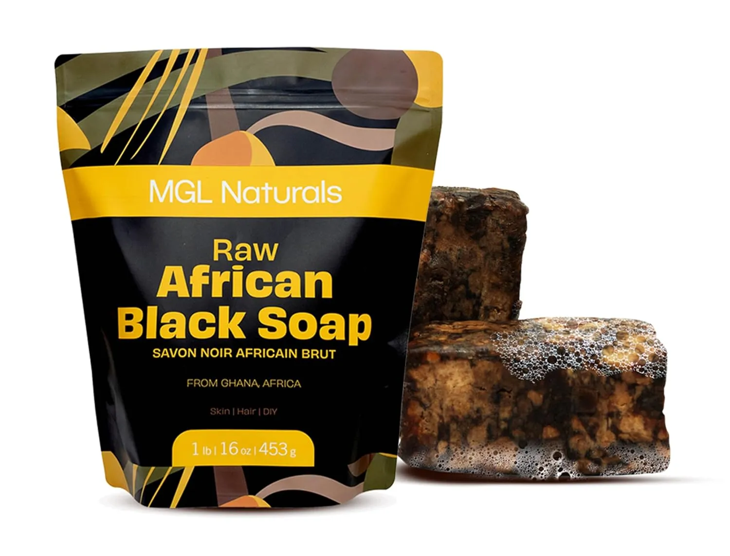 Best Organic African Black Soap, 1 lb, For Acne, Eczema, Dark spots, Rashes & Blemish from Ghana, Africa. Face and body deep cleanse wash. For skin conditions (1 lb)