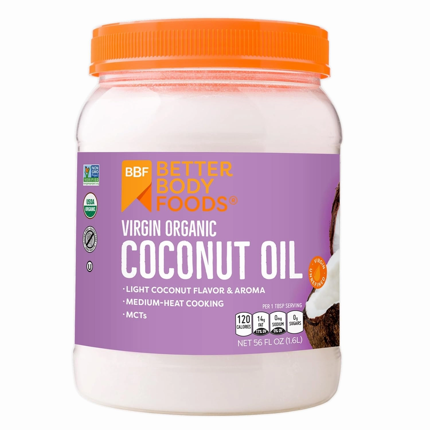 BetterBody Foods Organic Unrefined Coconut Oil - Hair & Skin Moisturizer, Baking & Cooking Oil - Light Aroma and Flavor - Butter Alternative - 56 Fl Oz
