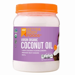 BetterBody Foods Organic Unrefined Coconut Oil - Hair & Skin Moisturizer, Baking & Cooking Oil - Light Aroma and Flavor - Butter Alternative - 56 Fl Oz