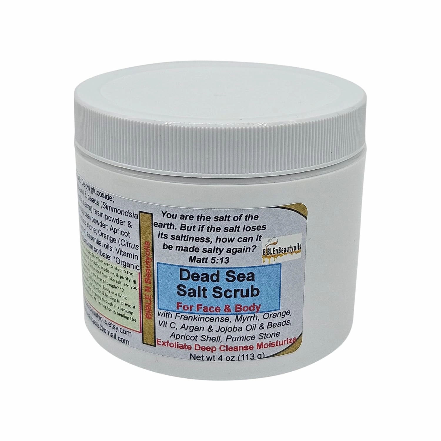 BIBLEnBeautyoils Salt Scrub, Face and Body Scrub with Frankincense, Myrrh, Orange, Dead Sea Salt Scrub, Exfoliating Sea Salt Scrub, Deep Cleansing Moisturizing Body Salt Scrub