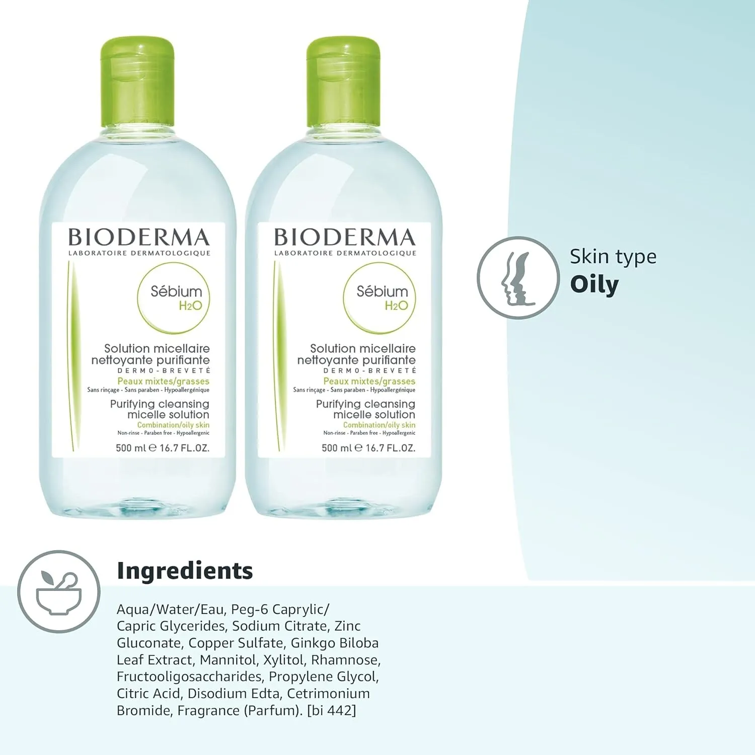 Bioderma - Sébium H2O - Micellar Water - Facial Cleanser and Makeup Remover - Face Cleanser for Combination to Oily Skin