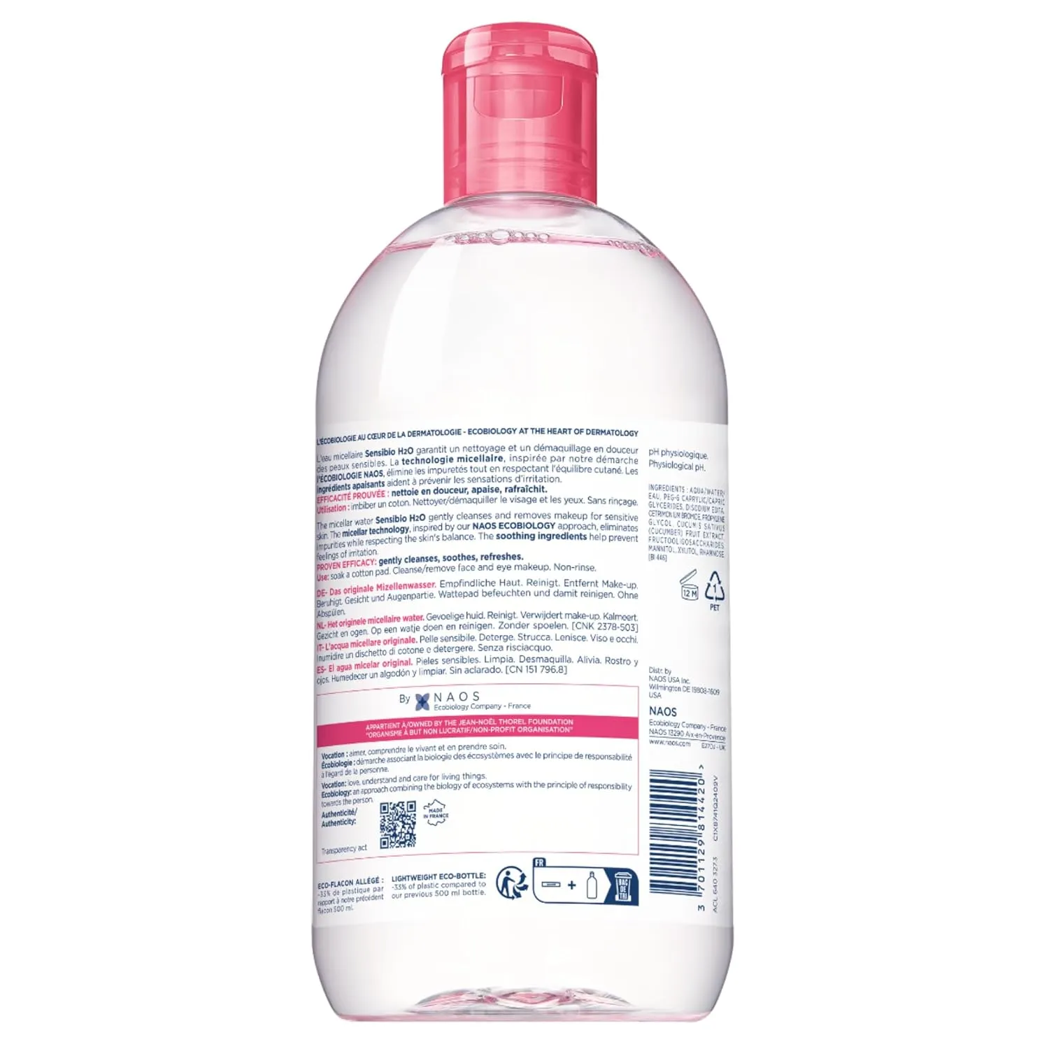 Bioderma - Sensibio - H2O Micellar Water - Makeup Remover Cleanser - Face Cleanser for Sensitive Skin
