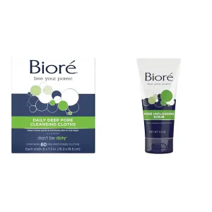 Bioré Daily Make Up Removing Cloths, Facial Cleansing Wipes & Pore Unclogging Scrub, Removes Excess Dirt and Oils, Face Scrub, with Salicylic Acid, Oil Free, 5 Ounces (HSA/FSA Approved)