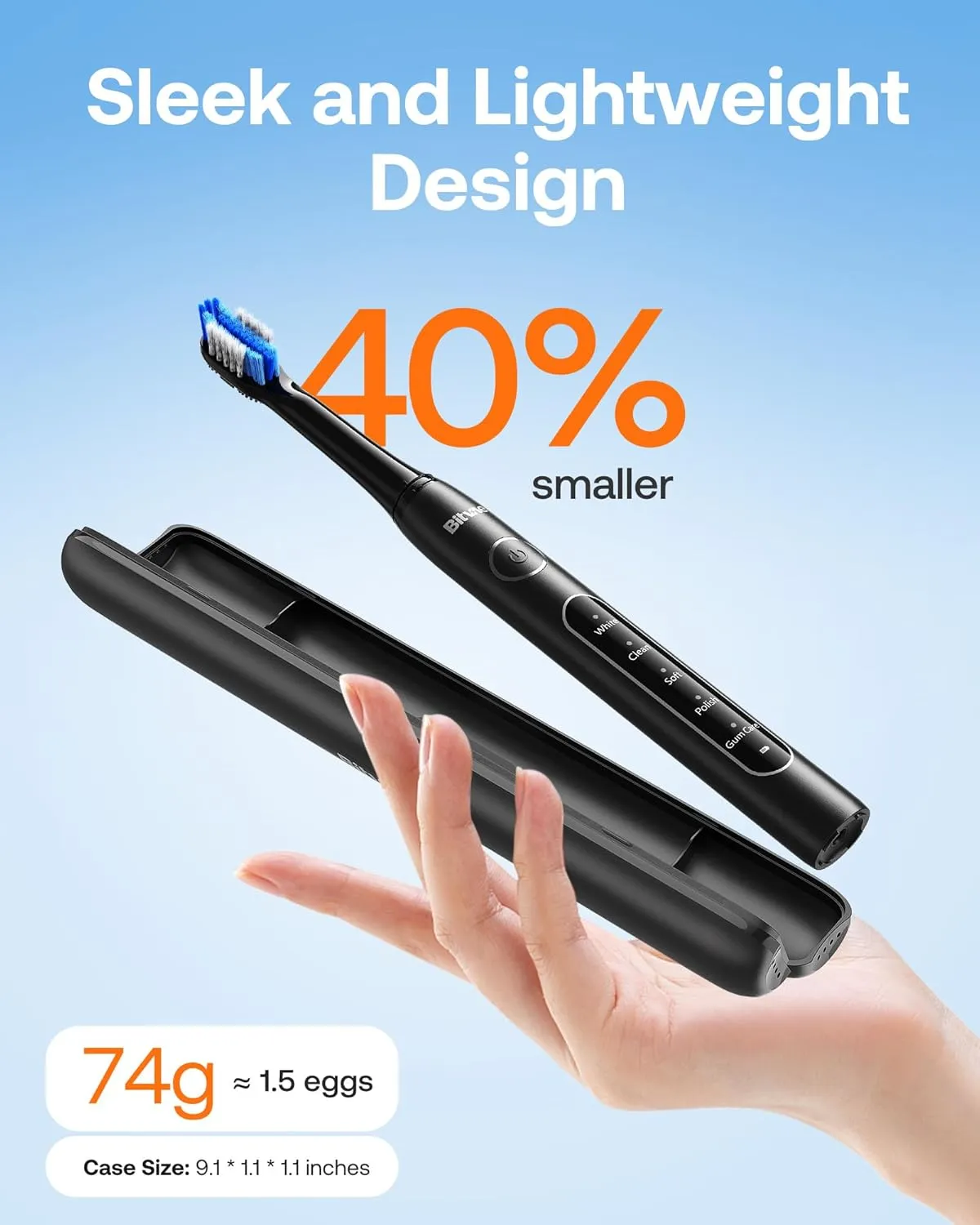 Bitvae Ultrasonic Electric Toothbrush for Adults and Kids, ADA Accepted Travel Toothbrush with Rechargeable 60-Day Battery Life, 5 Modes, 8 Heads, Case, Holder, Shadow Black