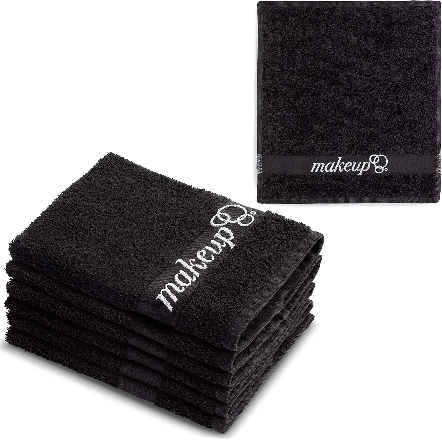 Black Makeup Remover Cloth Towels – Set of 6 Facial Makeup Eraser Towels 13" x 13" – Made in Turkey – Ultra Soft 100% Cotton – Chic Black Color – Beautiful Design – Gentle & Safe on Skin