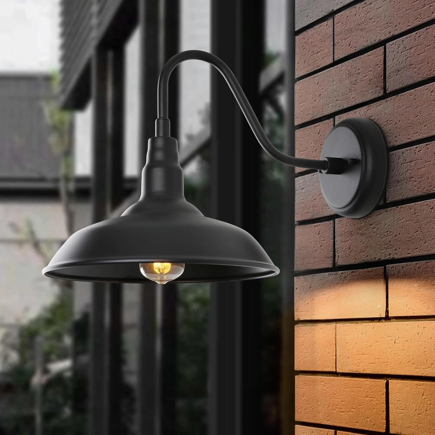 Black Gooseneck Barn Light for Farmhouse 10 Inch Dome Exterior Lights Fixture with Wall Mount, Outdoor Wall Sconce for Garage Porch Patio