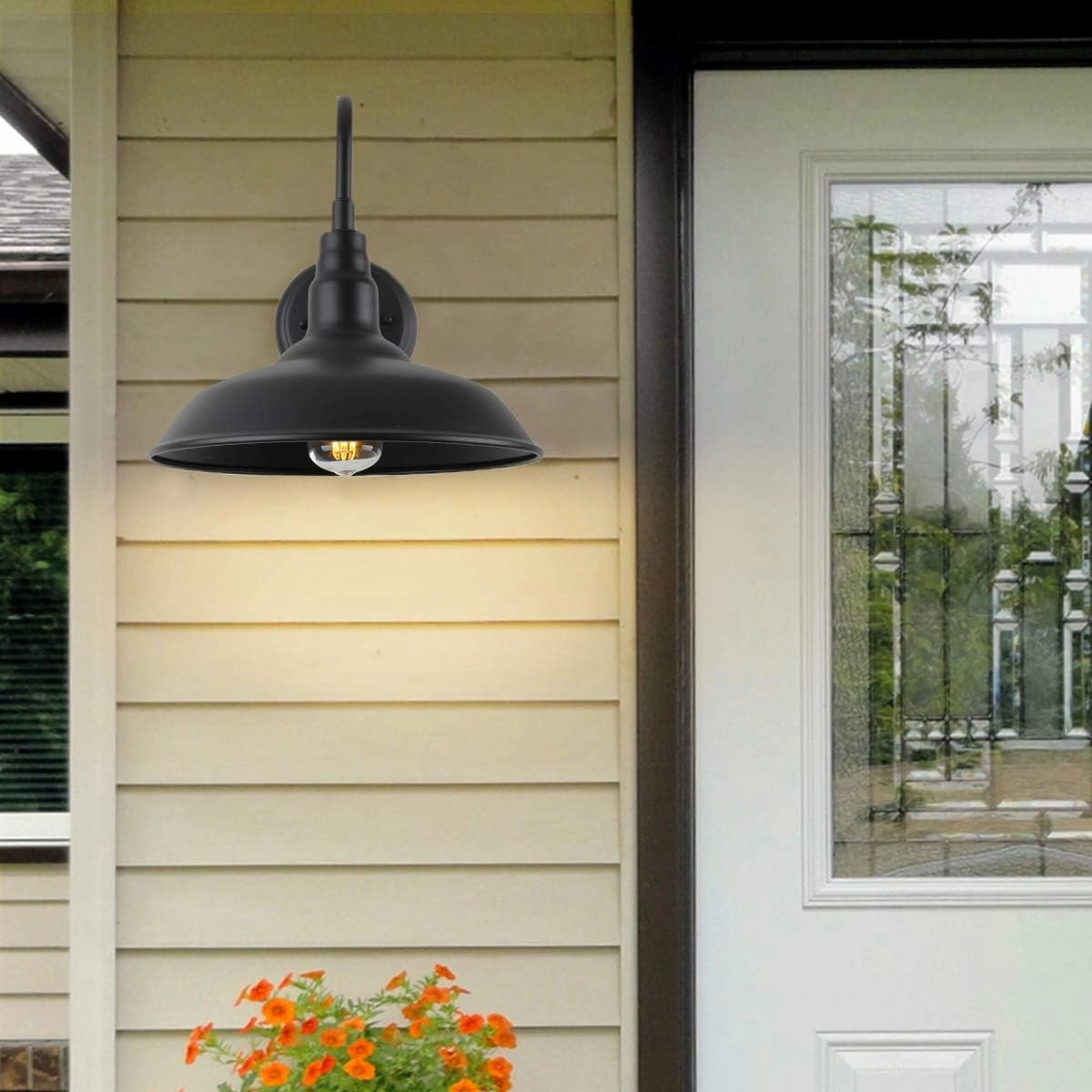 Black Gooseneck Barn Light for Farmhouse 10 Inch Dome Exterior Lights Fixture with Wall Mount, Outdoor Wall Sconce for Garage Porch Patio