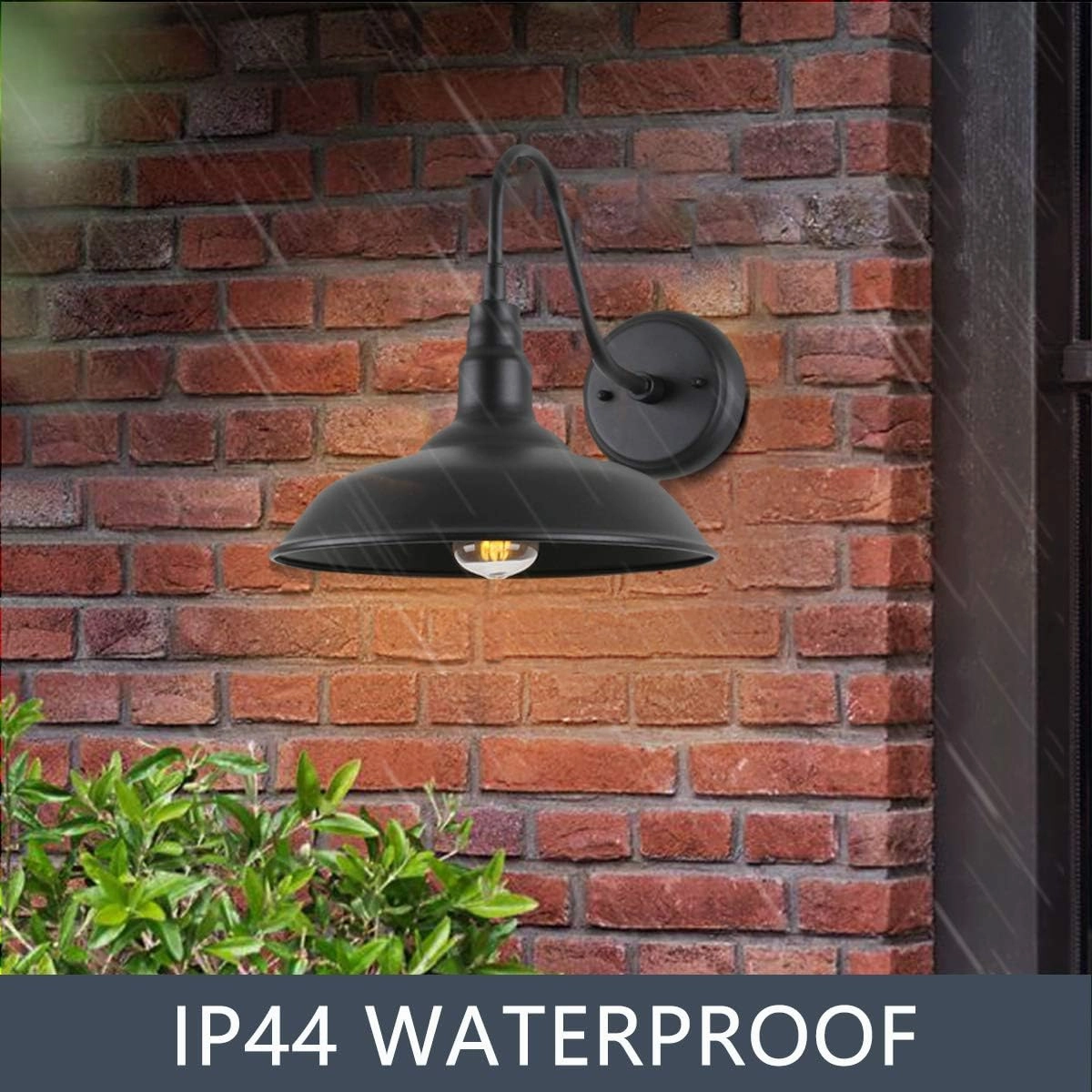Black Gooseneck Barn Light for Farmhouse 10 Inch Dome Exterior Lights Fixture with Wall Mount, Outdoor Wall Sconce for Garage Porch Patio