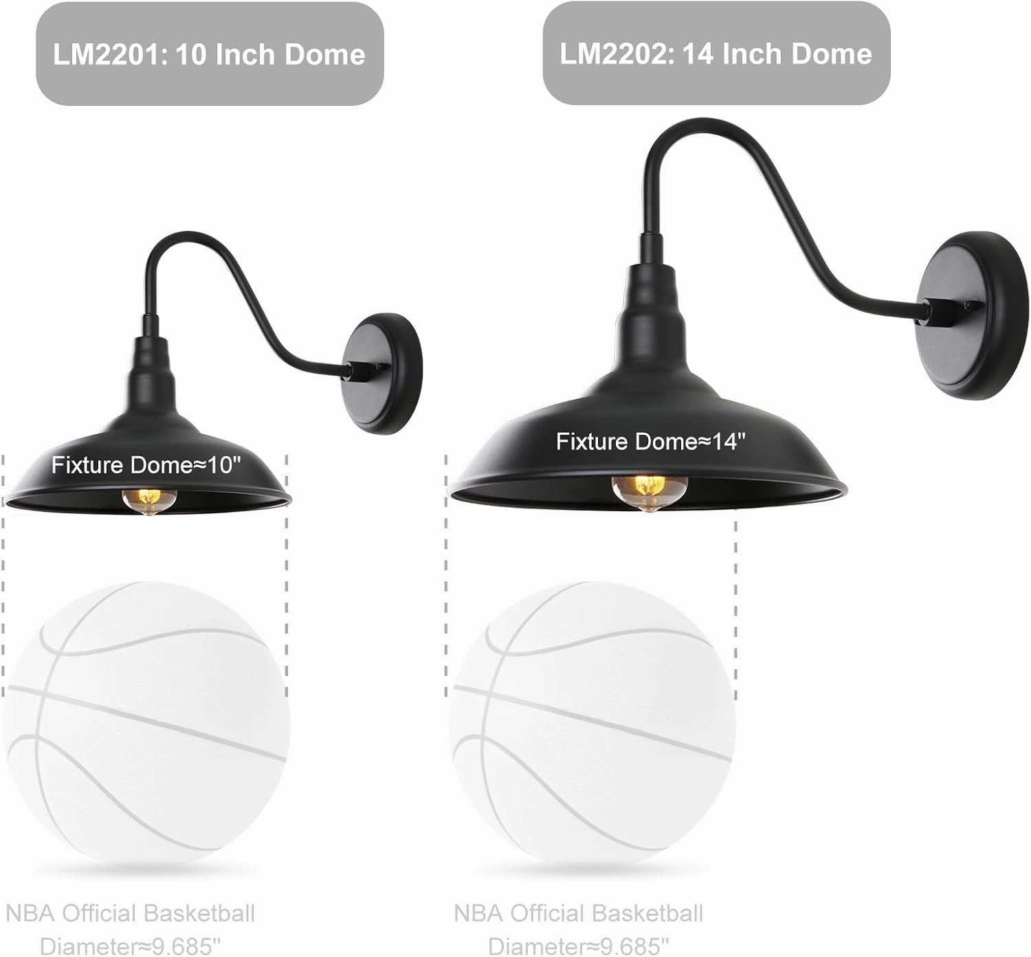 Black Gooseneck Barn Light for Farmhouse 10 Inch Dome Exterior Lights Fixture with Wall Mount, Outdoor Wall Sconce for Garage Porch Patio