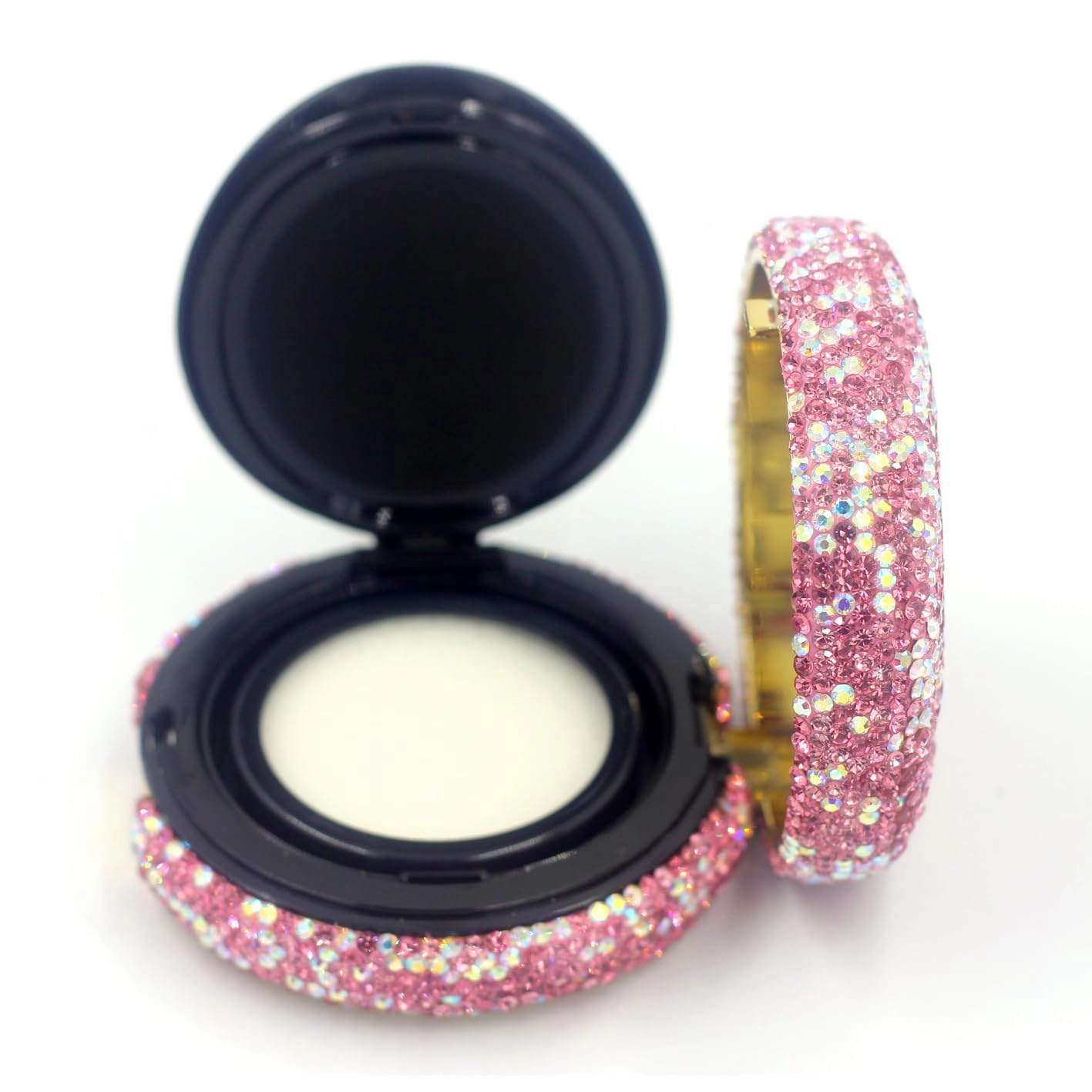 Bling 15g 0.5oz Capacity Powder Container with Puff Portable Reusable DIY Empty Makeup Powder Case Container Air Cushion Powder Puff case(Pink)