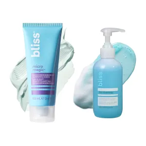 Bliss Micro Magic Microdermabrasion Scrub & Fab Foaming 2-in-1 Cleanser | Exfoliating Face Scrub   Gentle Cleanser Duo for Smooth, Glowing Skin | Pore Refining & Deep Cleansing Skincare Set
