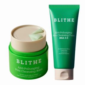 BLITHE Pore Care Duo – Cleansing Balm & AHA BHA Cleanser | Deep Pore Cleansing, Makeup Remover, Gentle Exfoliation & Hydration | Korean Skincare for Clear, Smooth Skin