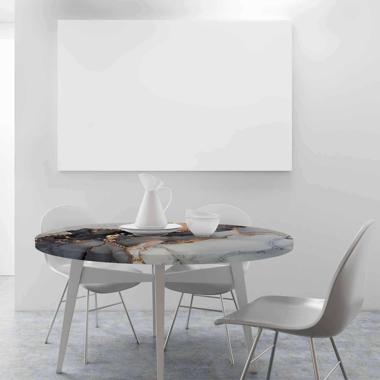 Blue Gold Marble Round Table Cloth Abstract Rock Quartz Elastic Edged Table Cover Fade And Stain Resistant Table Cloths Easy To Clean Fits Tables 40-44" Diameter