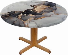 Blue Gold Marble Round Table Cloth Abstract Rock Quartz Elastic Edged Table Cover Fade And Stain Resistant Table Cloths Easy To Clean Fits Tables 40-44" Diameter