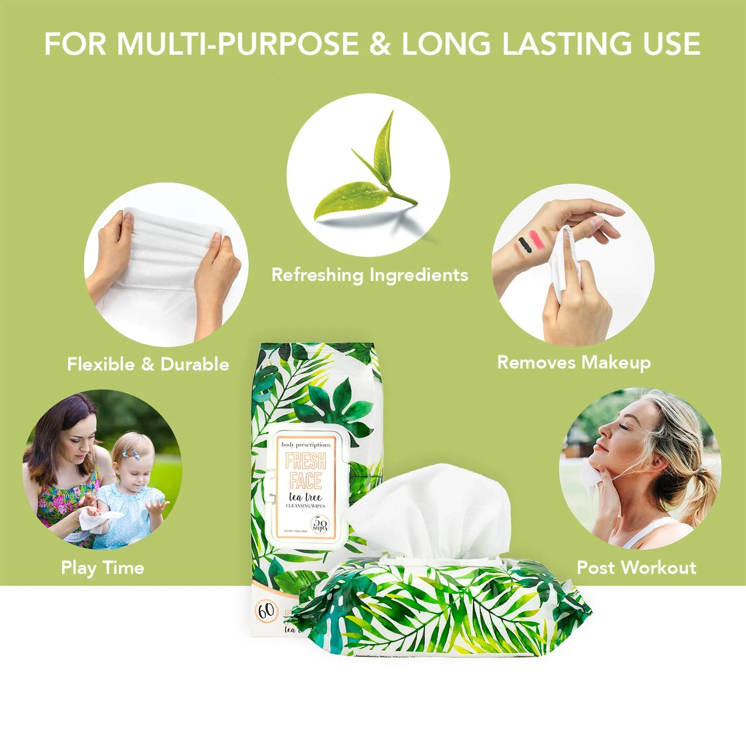Body Prescriptions Makeup Remover Wipes Bulk Pack of 2, 100 Facial Cleaning Cloths Removes Makeup Mascara Dirt and Oil, Flip Top