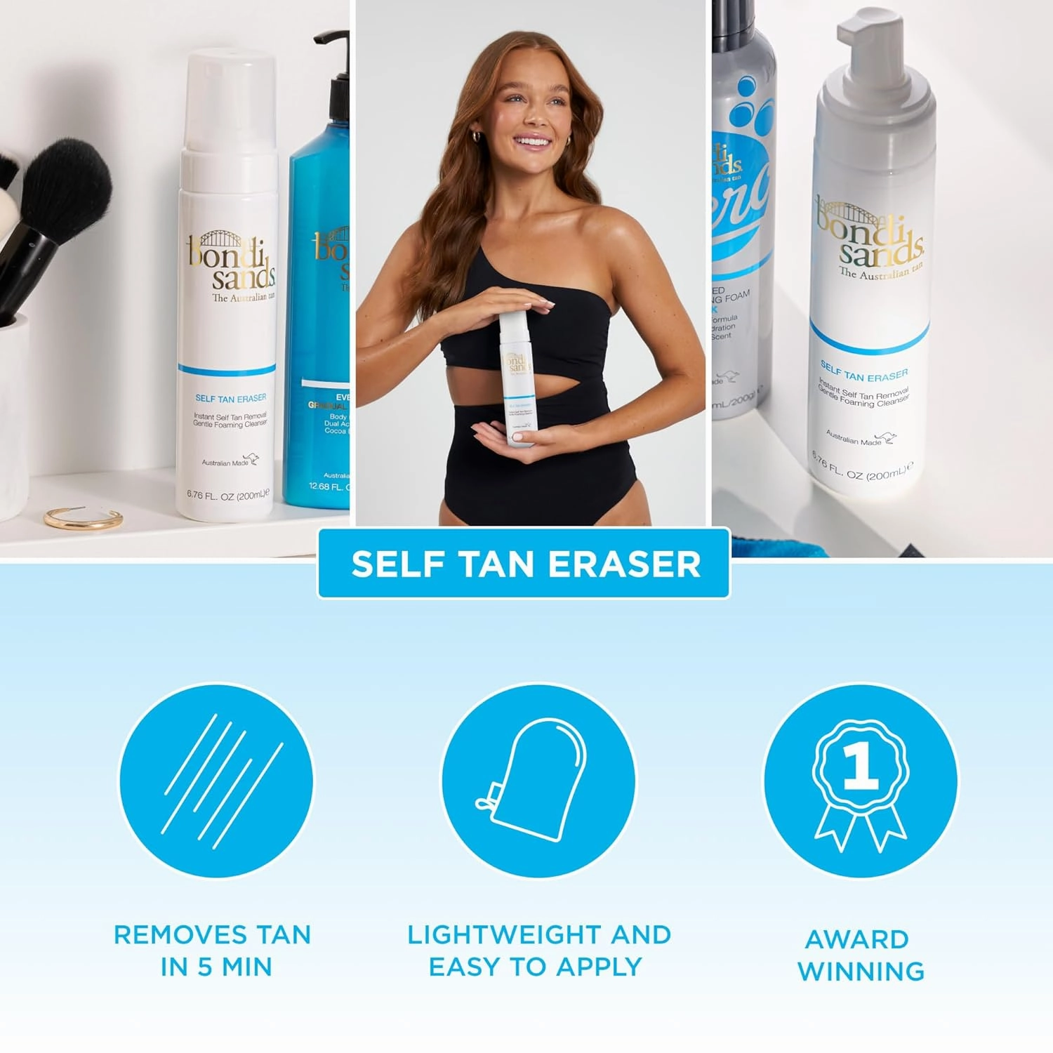 Bondi Sands Self Tan Eraser, Moisturizing, Cleansing, Gentle Formula Removes Self-Tanner and Preps Skin for Reapplication, Vegan   Cruelty-Free