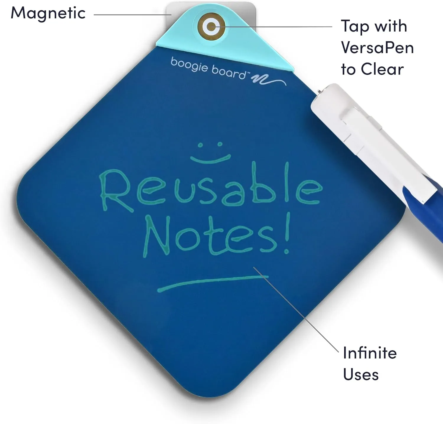Boogie Board VersaNotes Starter Pack, Reusable 3-Pack 4x4 Dry-Erase and Sticky Note Alternative for Home and Office, Includes 3 VersaNotes, Magnetic Mounting Plates, Instant Erase, and VersaPen Stylus