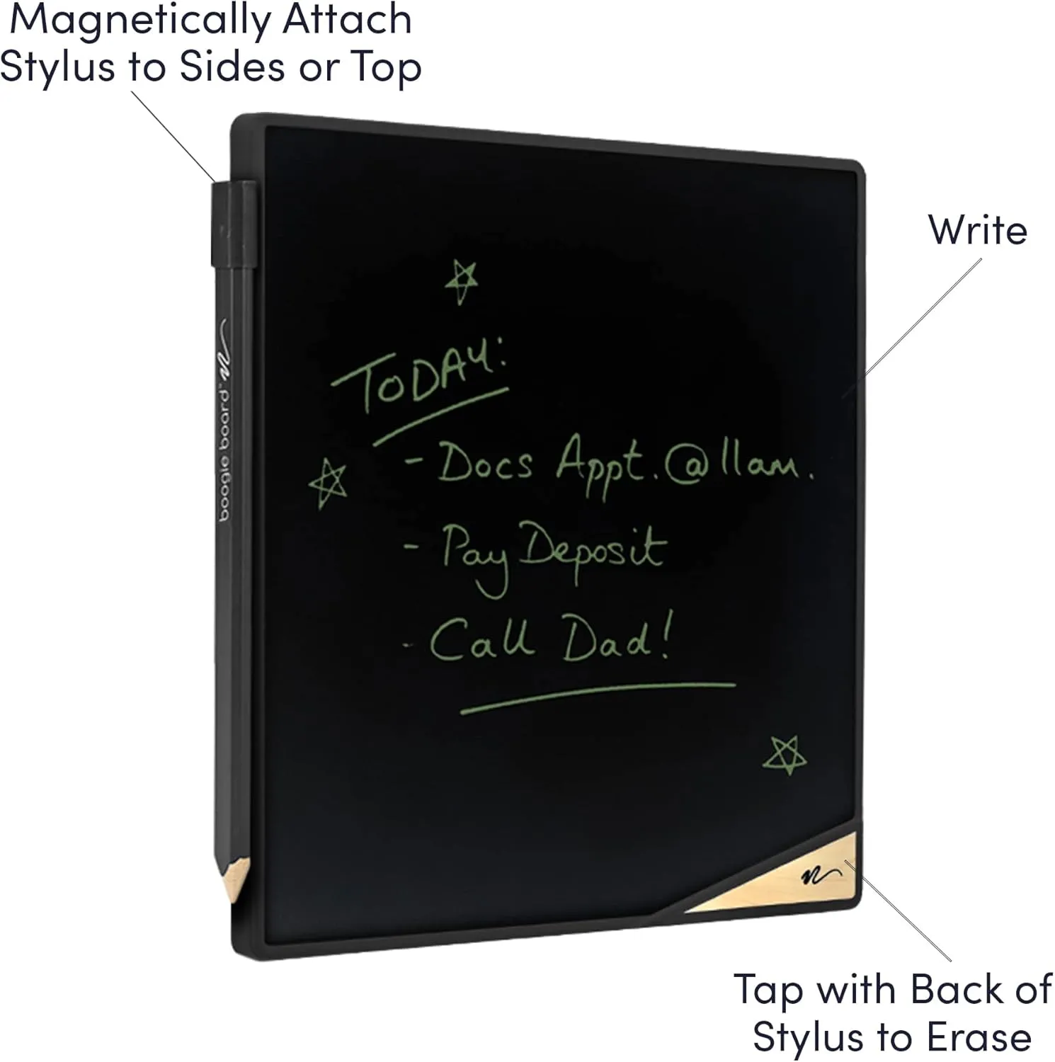 Boogie Board VersaTiles Authentic Memo Board for Home and Office, Whiteboard Alternative with 8.25x8.25” LCD Memo Board, Instant Erase, Green