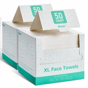 Borje Face Towels Disposable, Makeup Remover Wipes for Women, Viscose Fiber XL Facial Wipe for Washing or Drying the Face, 100 Count Disposable Hand Towel for Travel