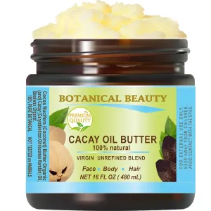 Botanical Beauty CACAY OIL BUTTER Pure Natural Virgin Unrefined RAW 16 Fl. Oz.- 480 ml for FACE SKIN BODY HAIR NAILS Vitamin C Vitamin E