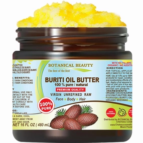 Botanical Beauty BURITI FRUIT OIL BUTTER Pure Natural Virgin Unrefined RAW 16 Fl. Oz.- 480 ml for FACE, SKIN, BODY, DAMAGED HAIR, NAILS. Natural sources of vitamin C and vitamin E