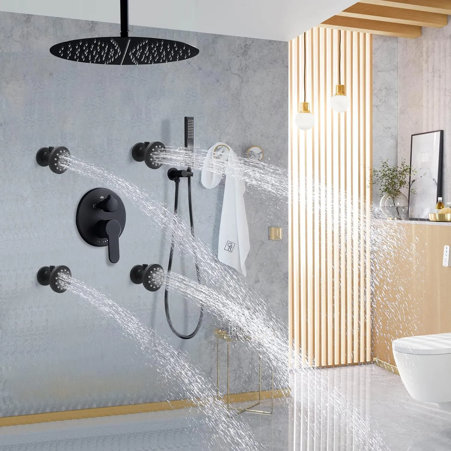 Brass Shower Body Jets with Adjustable Flow, Massage Spa Matte Black Round Body Spray Shower Side Wall Sprayer Head Jets, 4 pcs