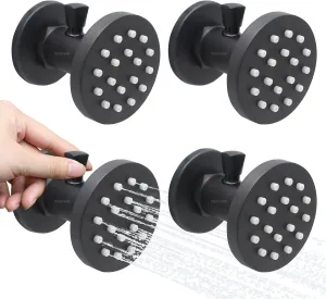 Brass Shower Body Jets with Adjustable Flow, Massage Spa Matte Black Round Body Spray Shower Side Wall Sprayer Head Jets, 4 pcs