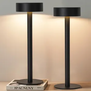 Briever 2 Pack Cordless Table Lamps, Rechargeable Battery Operated Lamp with 3 Colors Stepless Dimming, Portables LED Desk Lamp for Outdoor Dinner/Living Room/Bedroom/Restaurant/Patio/Camping (Black)