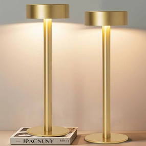 Briever 2 Pack Cordless Table Lamps, Rechargeable Battery Operated Lamp with 3 Colors Stepless Dimming, Portables LED Desk Lamp for Outdoor Dinner/Living Room/Bedroom/Restaurant/Patio/Camping (Gold)