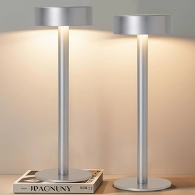 Briever 2 Pack Cordless Table Lamps, Rechargeable Battery Operated Lamp with 3 Colors Stepless Dimming, Portables LED Desk Lamp for Outdoor Dinner/Living Room/Bedroom/Restaurant/Patio/Camping (Silver)