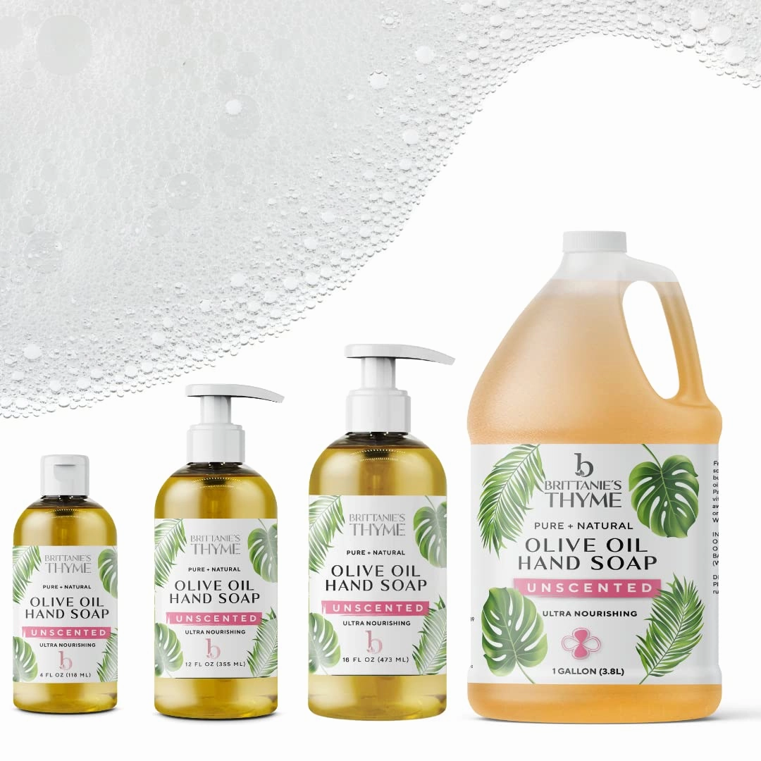 Brittanie's Pure Organic Castile Liquid Olive Oil Soap Refill, Unscented, 1 Gallon | Face, Body Wash, Dishes, Pets & Laundry | Vegan & Gluten Free Non-GMO