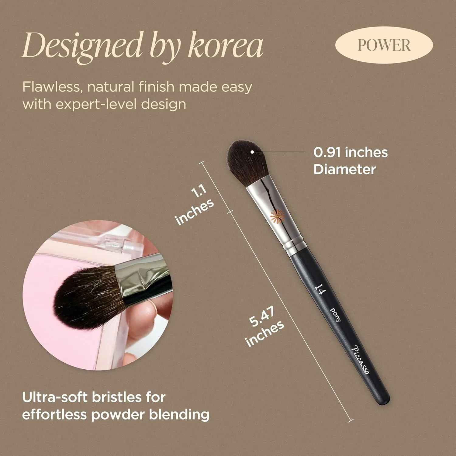 Brush PONY14 Blusher Brush – Soft Tapered Blush Brush for Delicate & Natural Finish, Ideal for Powder Blush and Highlighter, Premium Squirrel Hair, Korean Professional Makeup Tool