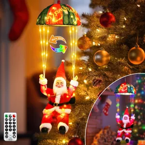 btfarm Christmas Santa Claus Parachute Color Changing, 88LED Santa Lights with Remote Timer, Lighted Hanging Xmas Decorations for Indoor Tree Eave Balcony Window Home Holiday Gift, Warm White/Colorful