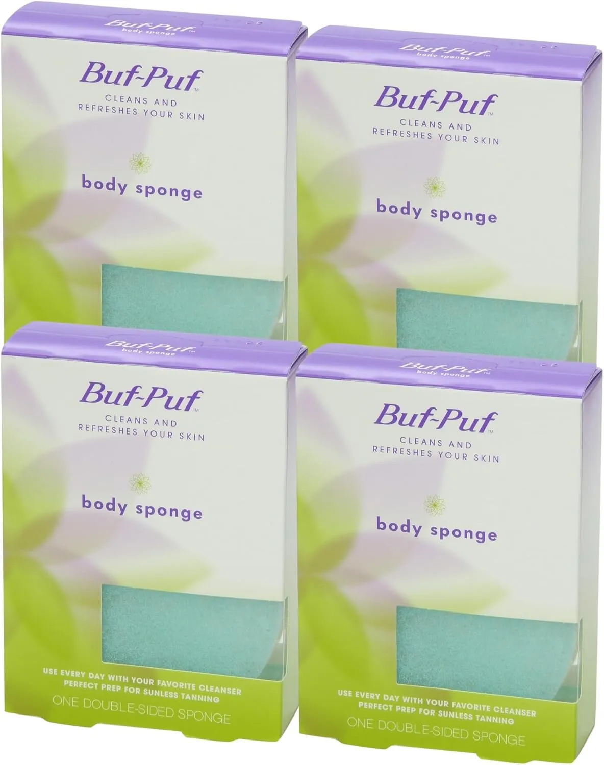 Buf-Puf Body Sponge, Bath Sponge, Dermatologist Developed, Cleanses Skin of Dirt, and Excess Oil, Reusable, Exfoliating, 4 Count